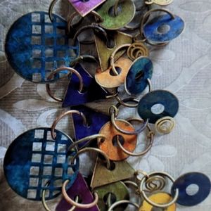 ISO vintage 80s metal dangle confetti grid earrings vaporwave